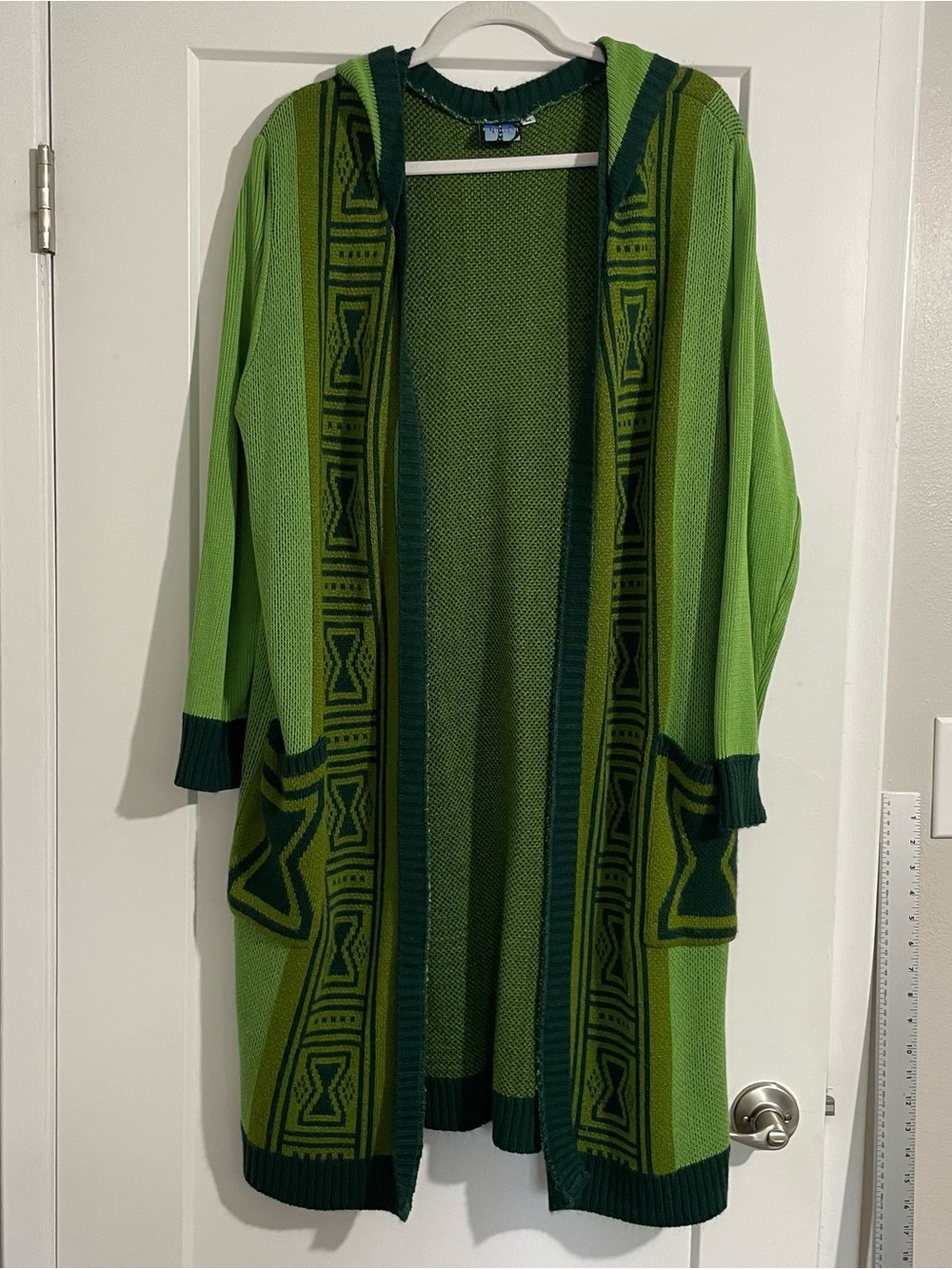 Elhoffer Design Green Patterned Hooded Open-Front Sweater Cardigan